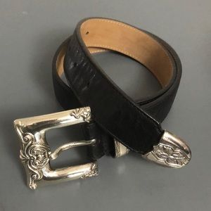 Black leather and silver vintage belt